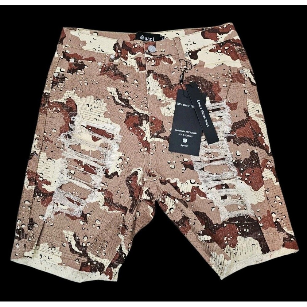 Guapi Shorts Mens 32 Desert Camo Distressed Limited Edition Urban Streetwear